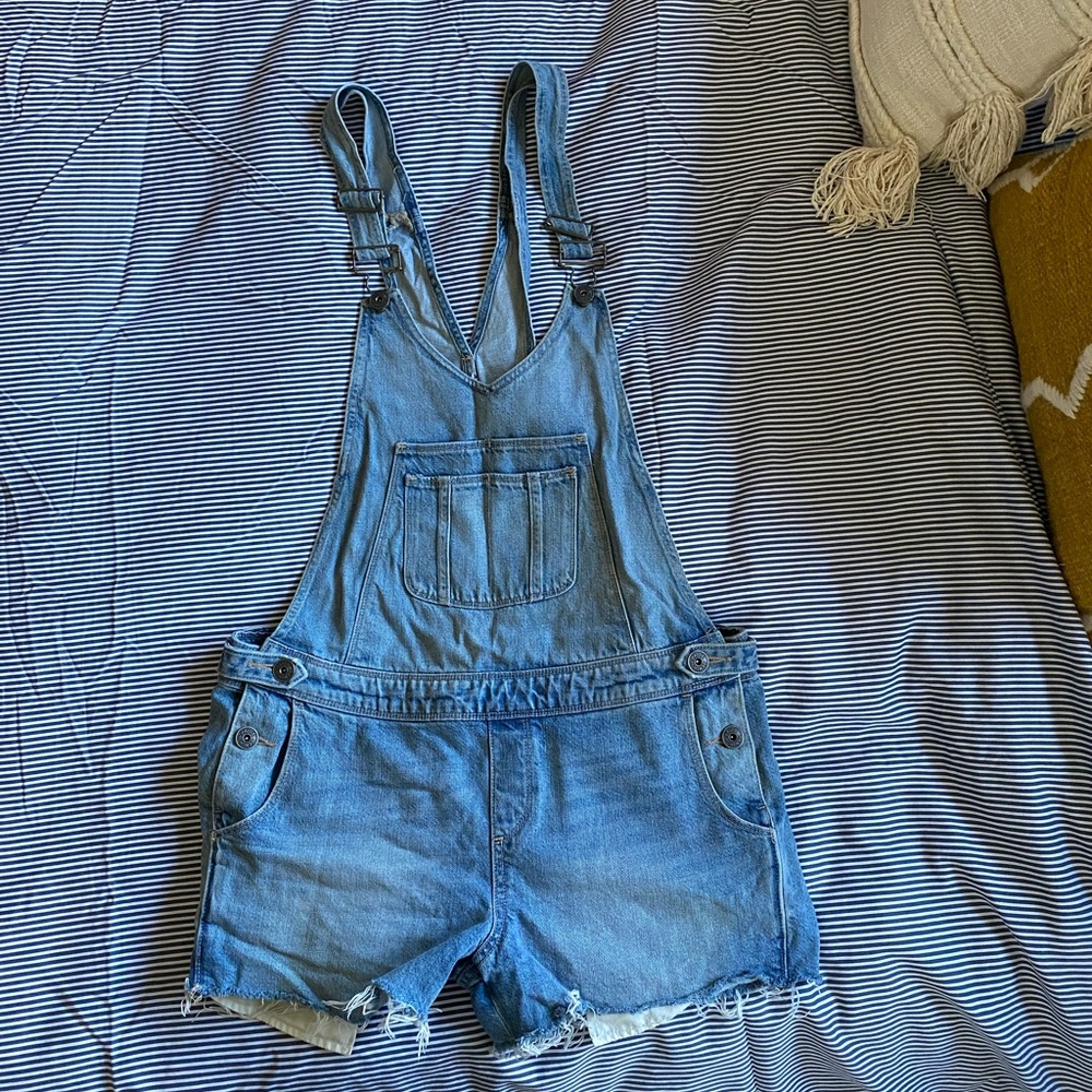 Denim overall shorts